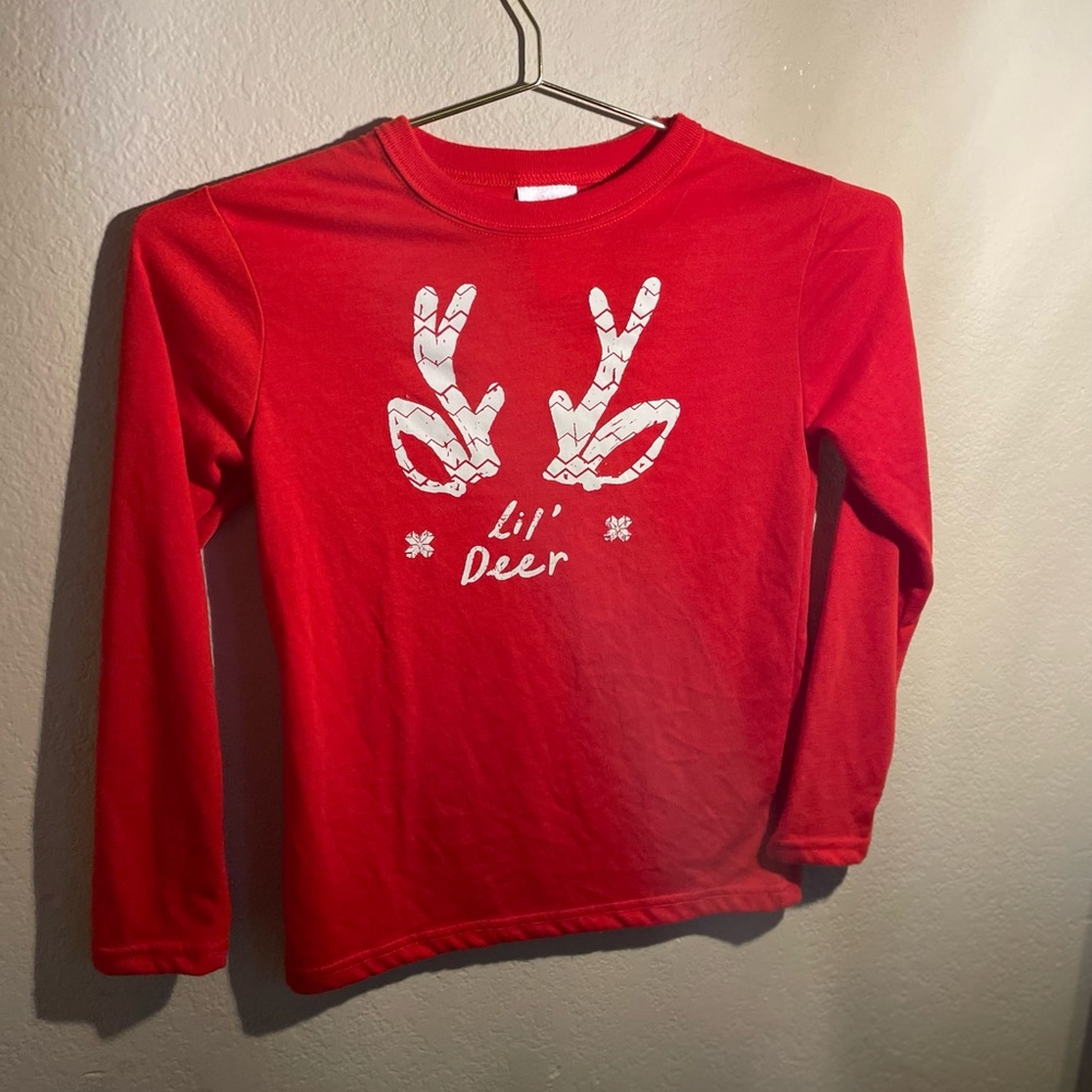 Wonder shop Kids holiday Christmas long sleeve pajama top lil deer antlers-size8
